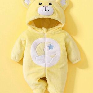 Yellow Bear Hooded Baby Onesie